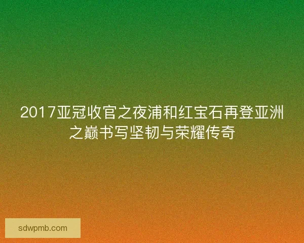 2017亚冠收官之夜浦和红宝石再登亚洲之巅书写坚韧与荣耀传奇