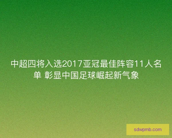 中超四将入选2017亚冠最佳阵容11人名单 彰显中国足球崛起新气象